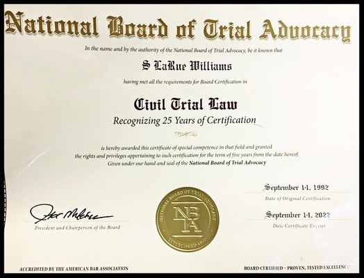 S. LaRue Williams Recognized by The National Board of Trial Advocacy
